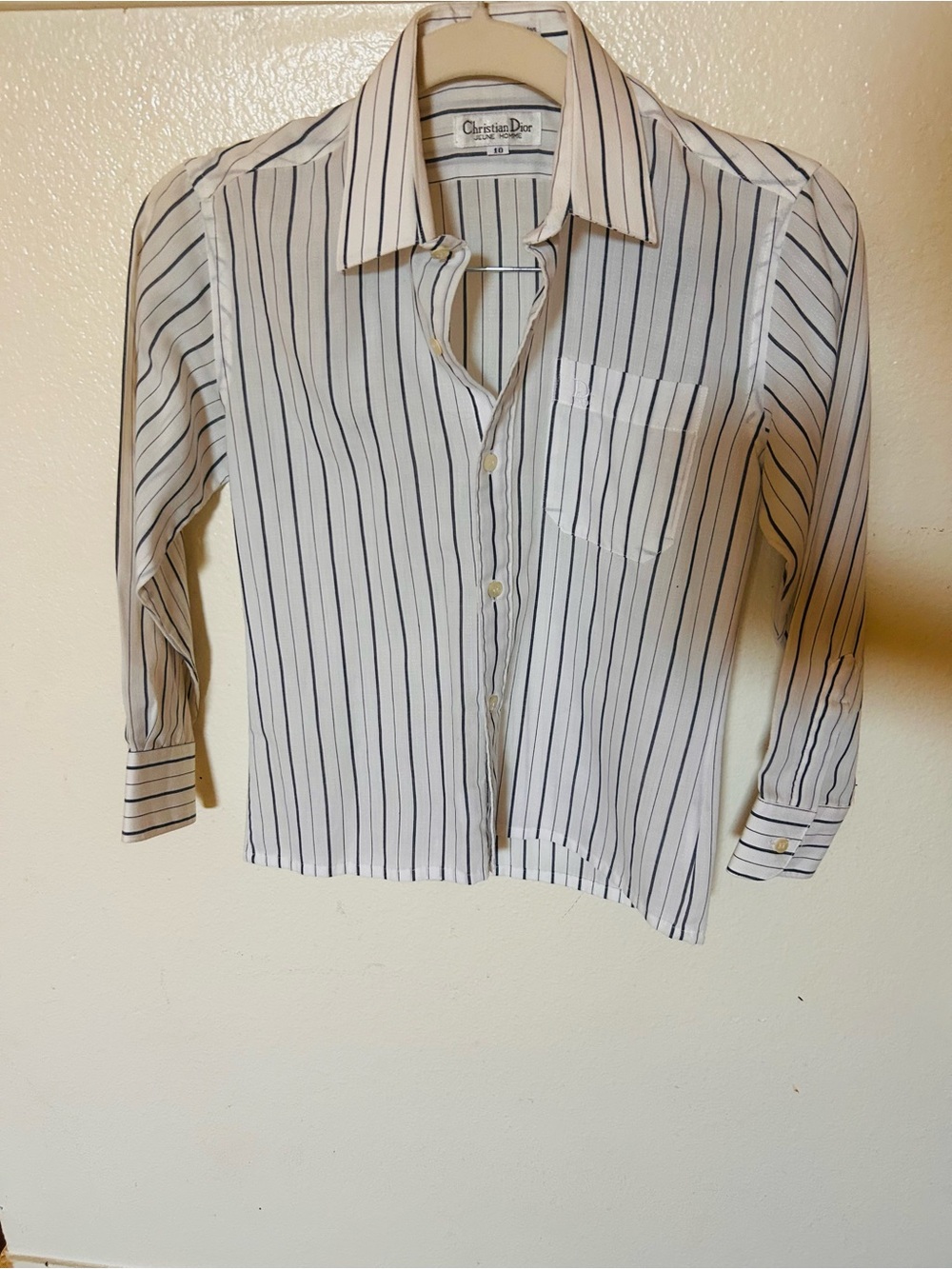 Dior Kids White Button-Down Shirt with Black Stripes